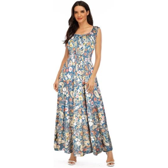 Women's 2025 Summer Boho Floral Print Tiered Casual Flowy Long Maxi Dress - Picture 3 of 6